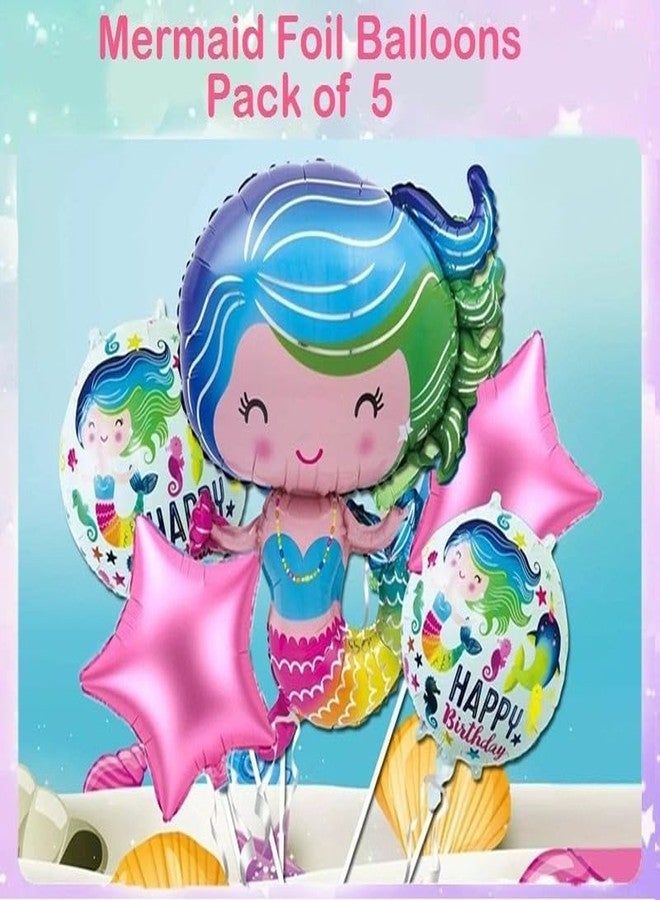 AMFIN (Pack of 5) Mermaid Theme Foil Balloons, Birthday Decoration Items - Multi - Image 5